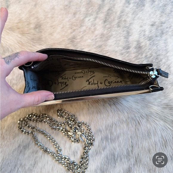 Foley + Corinna Black Leather & White Suede Crossbody Bag or Clutch Handbag - Picture 10 of 16